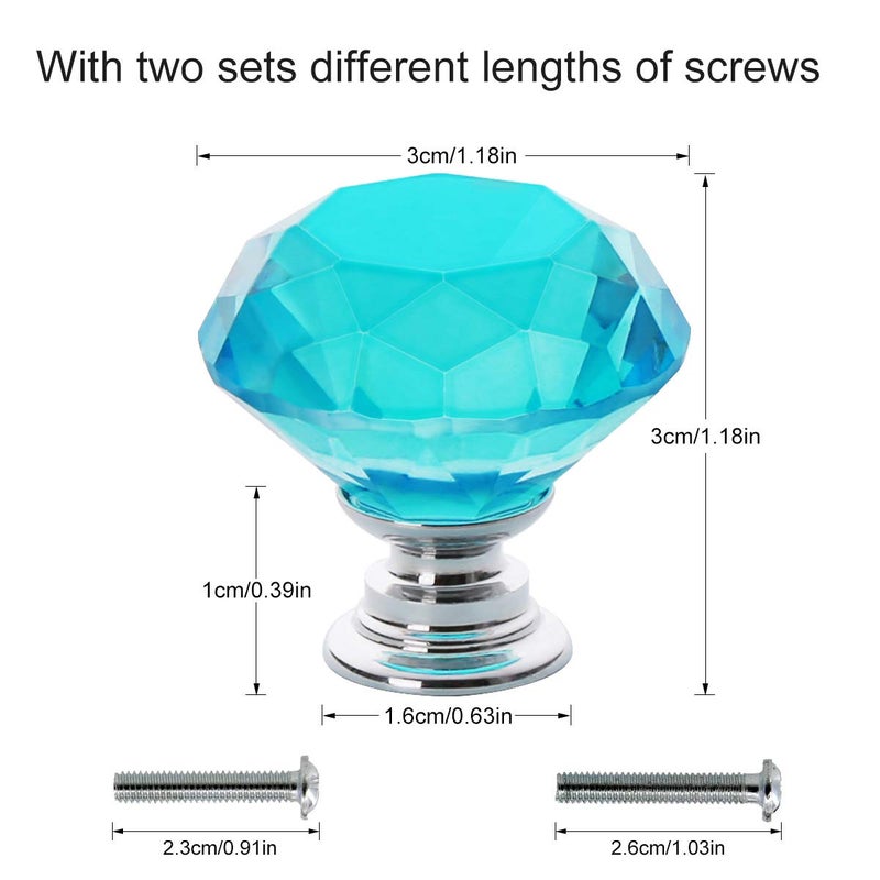 Akstore 10 Pcs Crystal Glass Cabinet Knobs 30mm Diamond Shape Drawer Kitchen Cabinets Dresser Cupboard Wardrobe Pulls Handles (Sky Blue) - Image 2